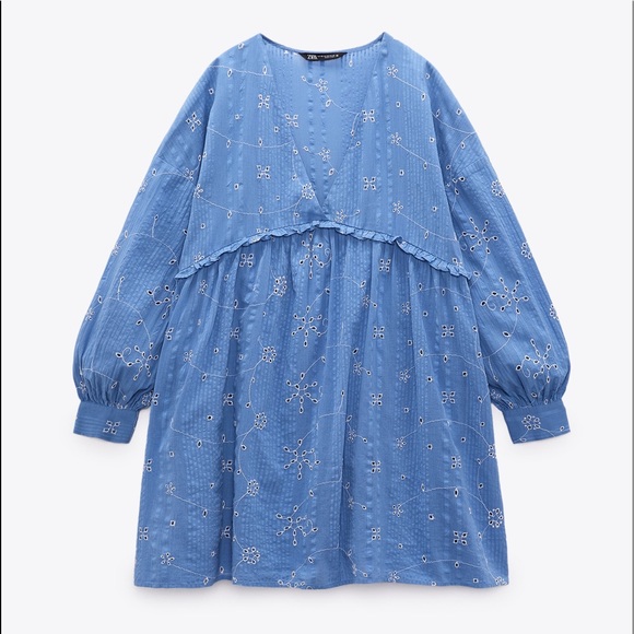 Zara Dresses Zara Embroidered Chambray Babydoll Dress Poshmark